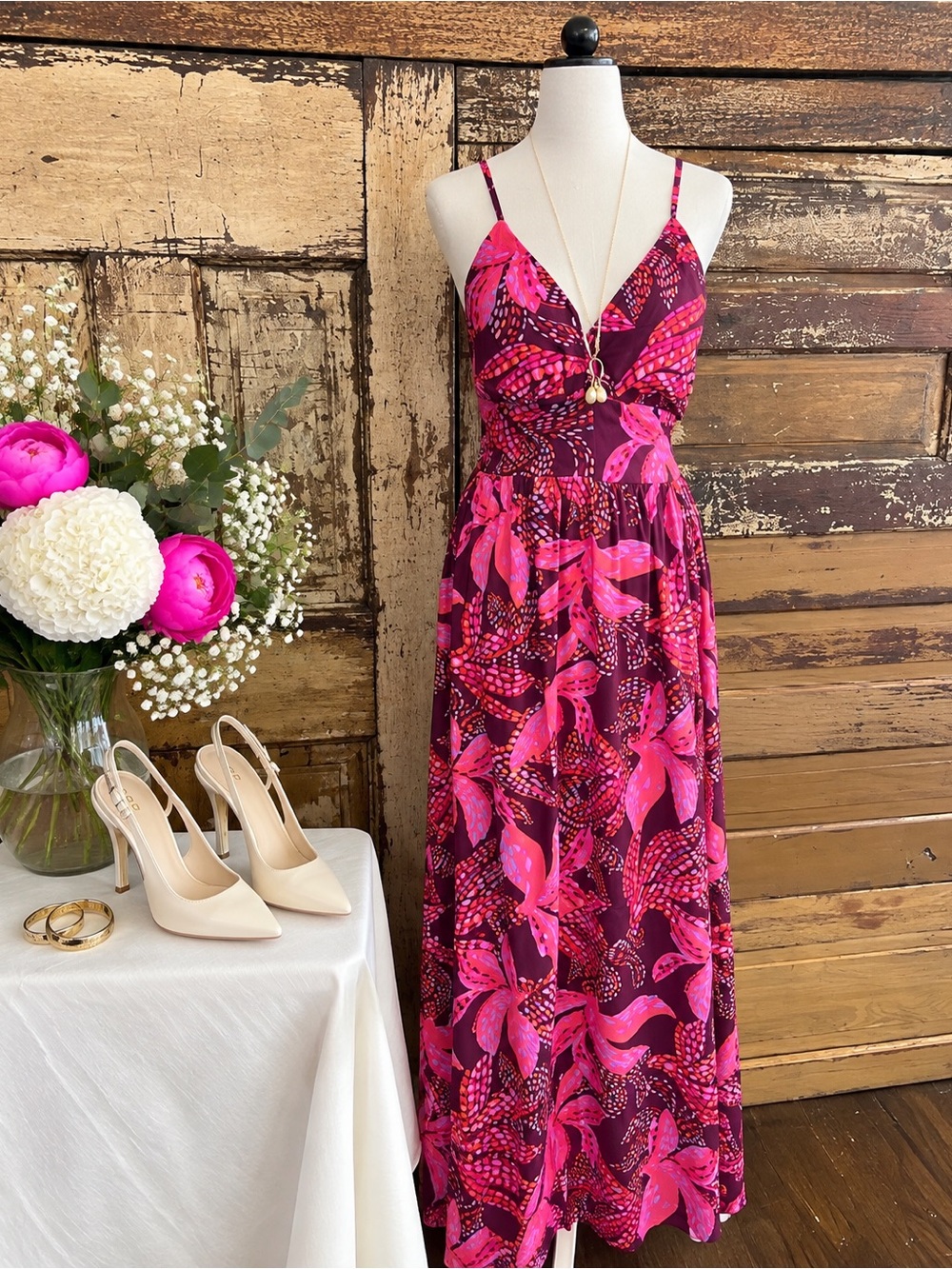 Jessica Simpson Floral Maxi Dress | Open Tie Back Vacation Dress | M
